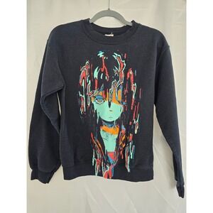 OMO Anime Graphic Black Crewneck Sweatshirt Size S‎